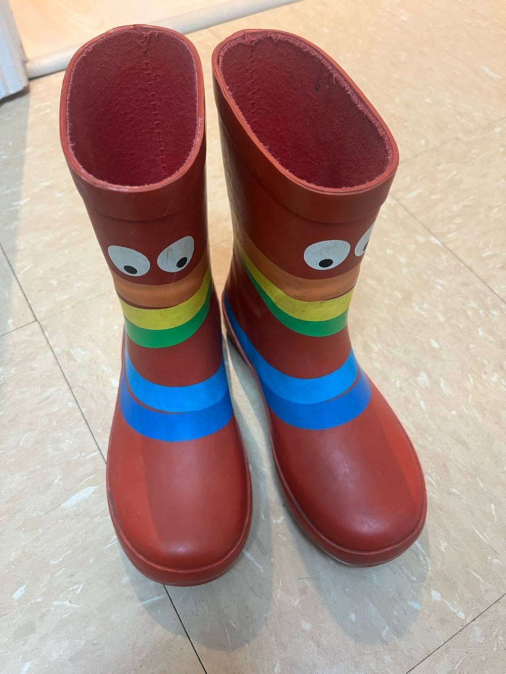 Stella McCartney Kids Red Rainbow Stripe Rain Boots with Eyes
